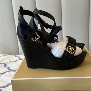 Michael Kors Black Wedge Sandals size 9 NIB